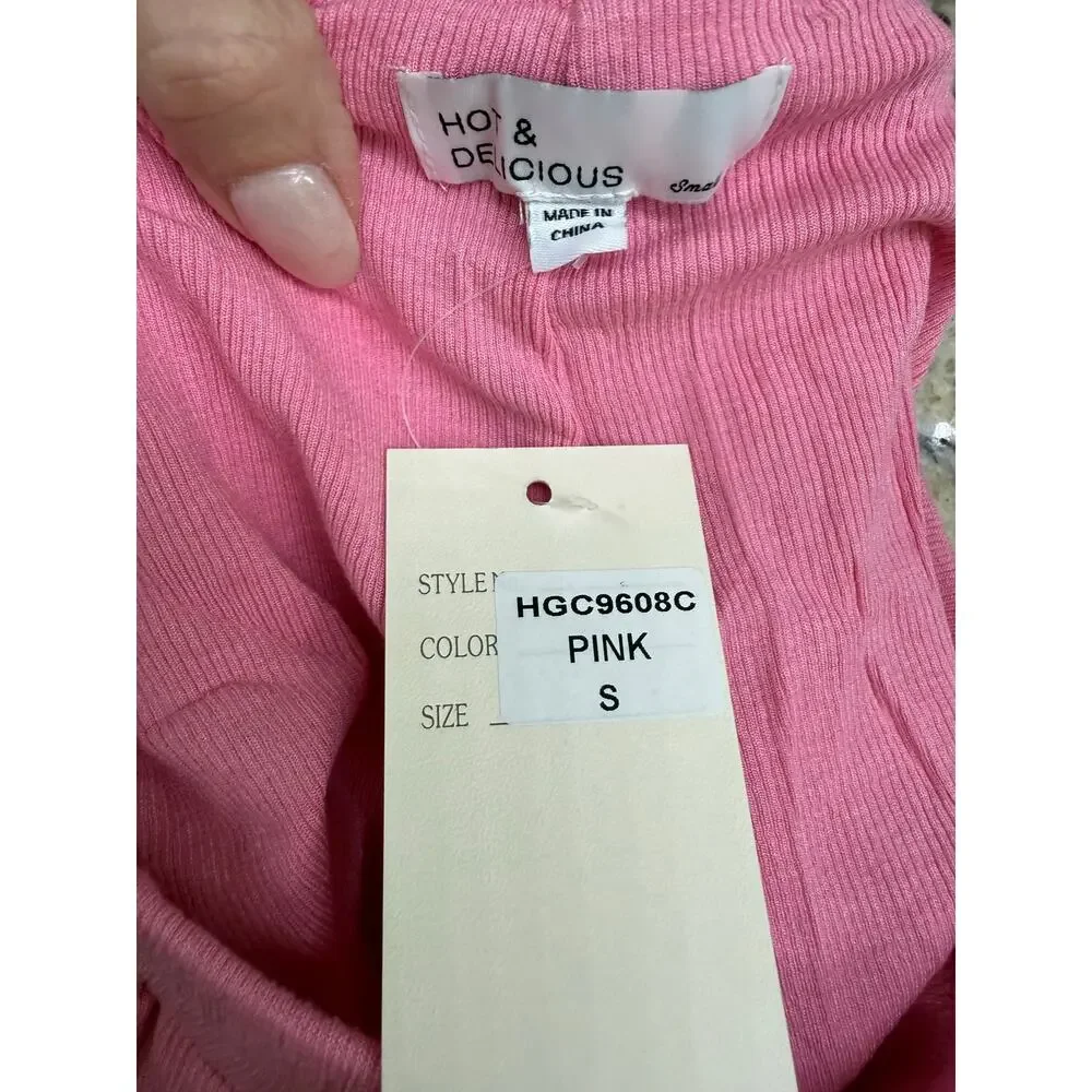 Hot & delicious Julia Heart Rib knit 2 piece pant set pink lined NWT Small - Picture 7 of 10